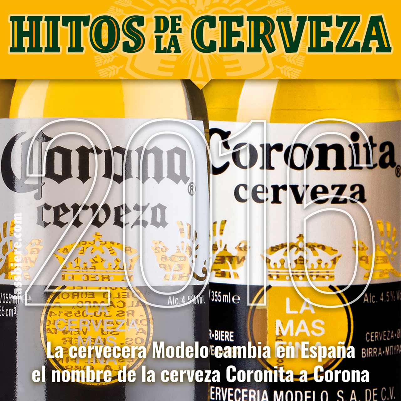 Hitos de la Cerveza en Fassbiere: En el año 2016, Grupo Modelo recupera en España el nombre de Corona para su cerveza Coronita.