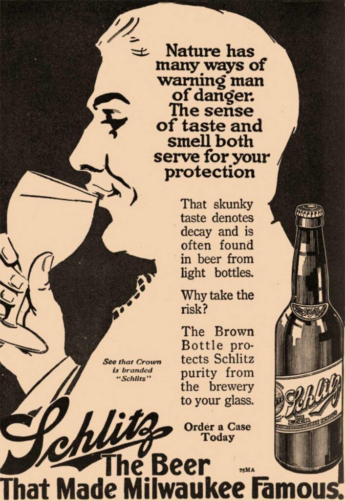 Anuncio de 1914 para la cerveza Schlitz con el eslogan "The Beer That Made Milwaukee Famous"